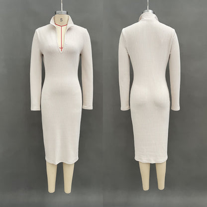 Elegant Ribbed Bodycon Long Sleeve Midi Sweater Dress