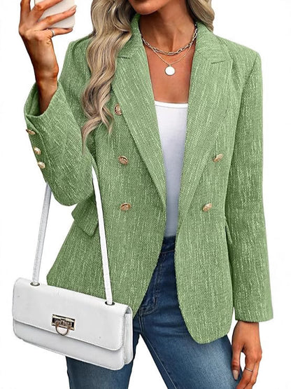 Women's Plaid Double Breasted Blazer Slim Fit Office Jacket