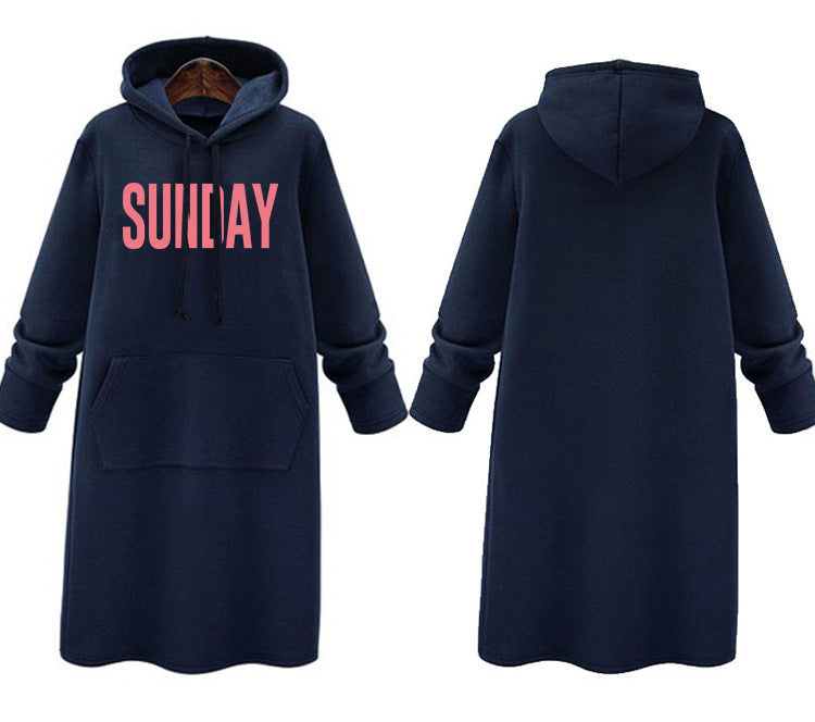 Plus Size Graphic Hoodie Dress Maxi Long Sleeve Pockets