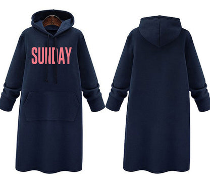 Plus Size Graphic Hoodie Dress Maxi Long Sleeve Pockets