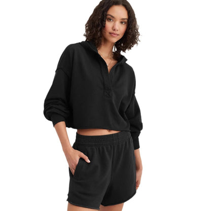 Women's Oversized Cropped Hoodie V-Neck Pullover