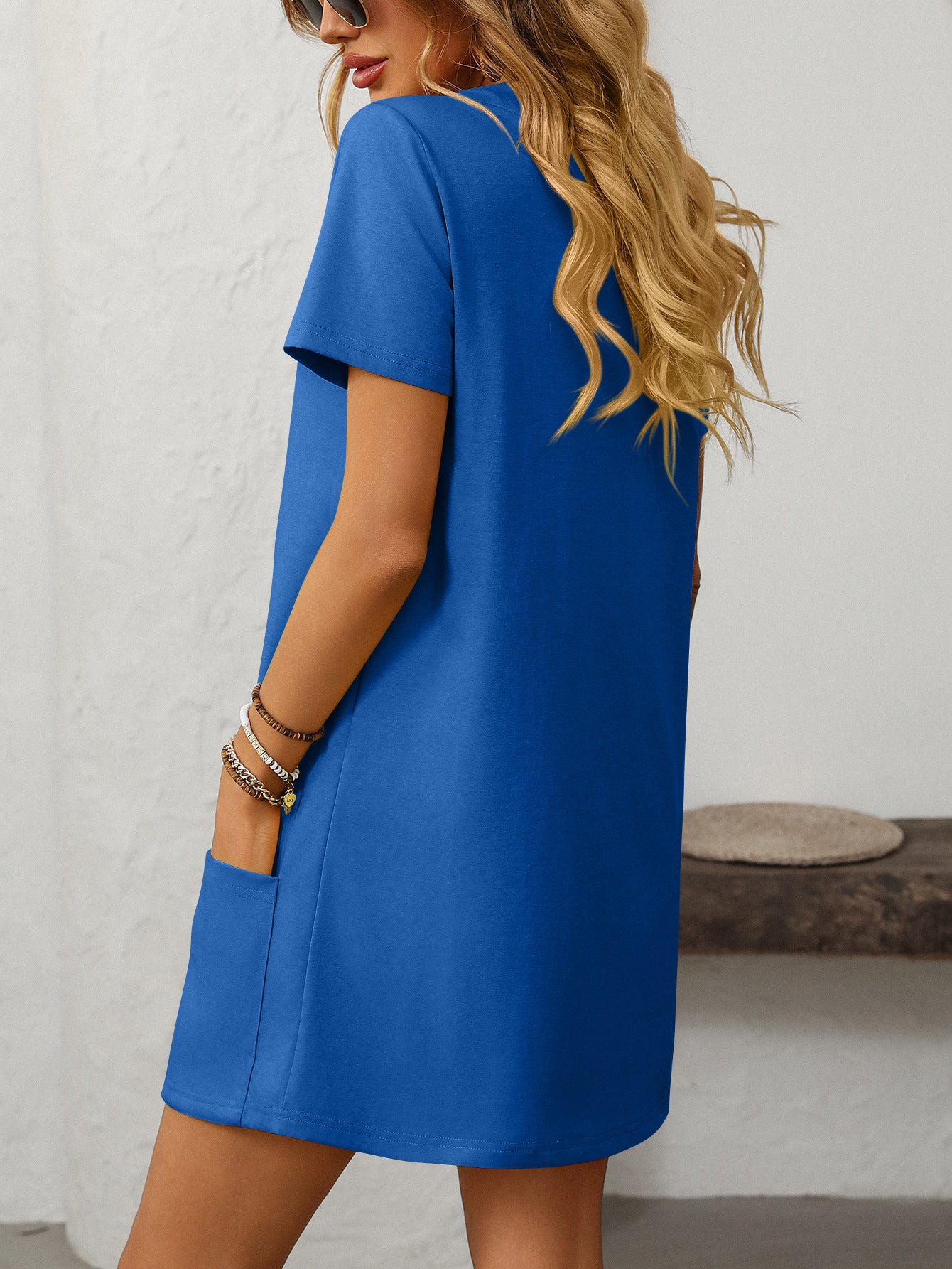 Square Collar Short-Sleeve Casual Pocket Dress