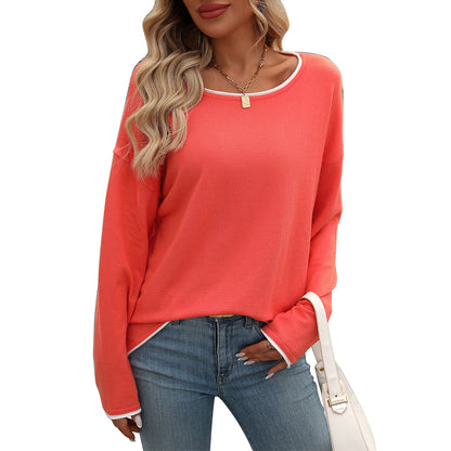 Colorblock Crew Neck Long Sleeve Casual Knit Sweater