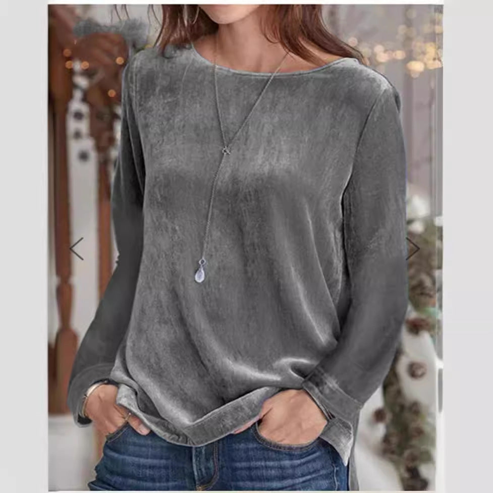 Women's Velvet Crew Neck Long Sleeve Sweatshirt