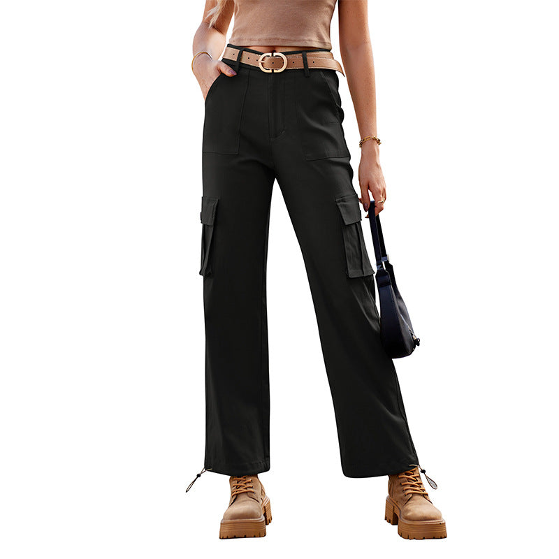 Women's High-Waisted Cargo Pants - Utility Workwear with Pockets