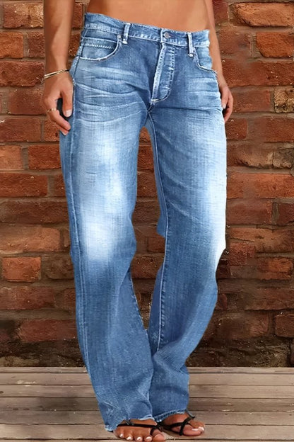 Women's Distressed Flare Jeans Vintage Wash Cotton Denim