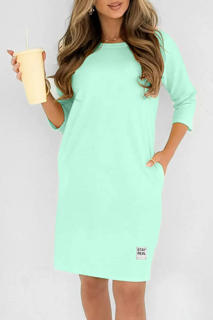 Women's Casual Crewneck Long Sleeve Midi Dress with Pockets