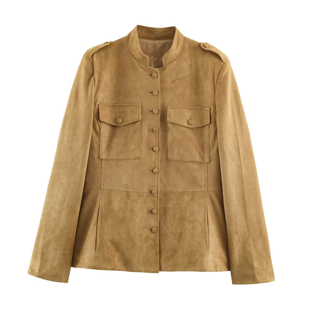 Women's Faux Suede Utility Jacket Button Front Pockets