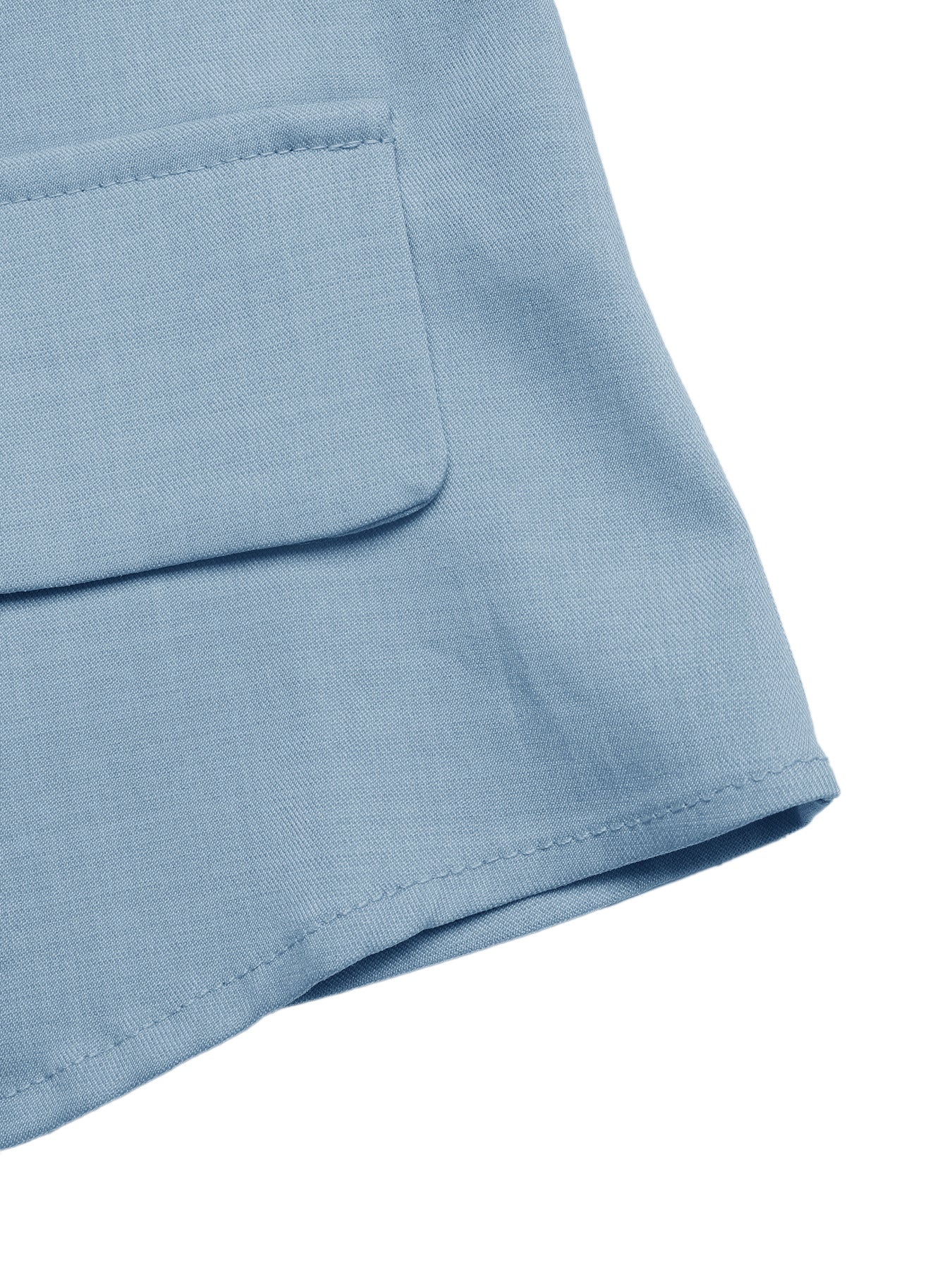Blue Linen Look V Neck Vest & Shorts Set Summer Workwear