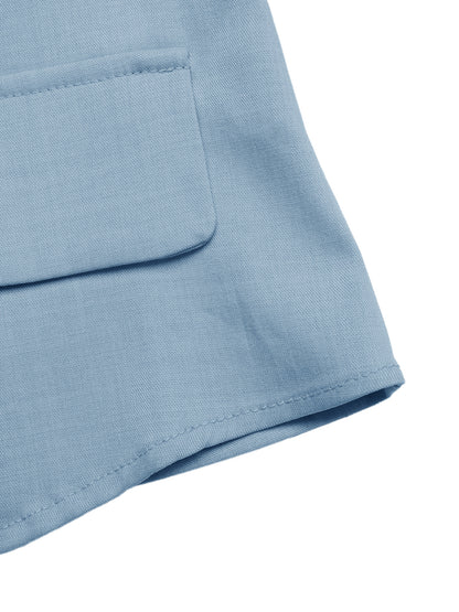 Blue Linen Look V Neck Vest & Shorts Set Summer Workwear