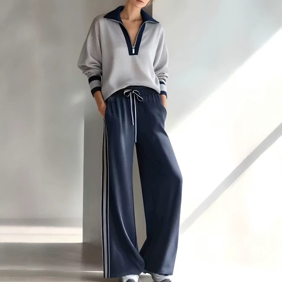 Women's Color Block Polo Sweatsuit Two Piece Lounge Set