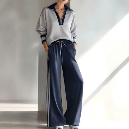 Women's Color Block Polo Sweatsuit Two Piece Lounge Set