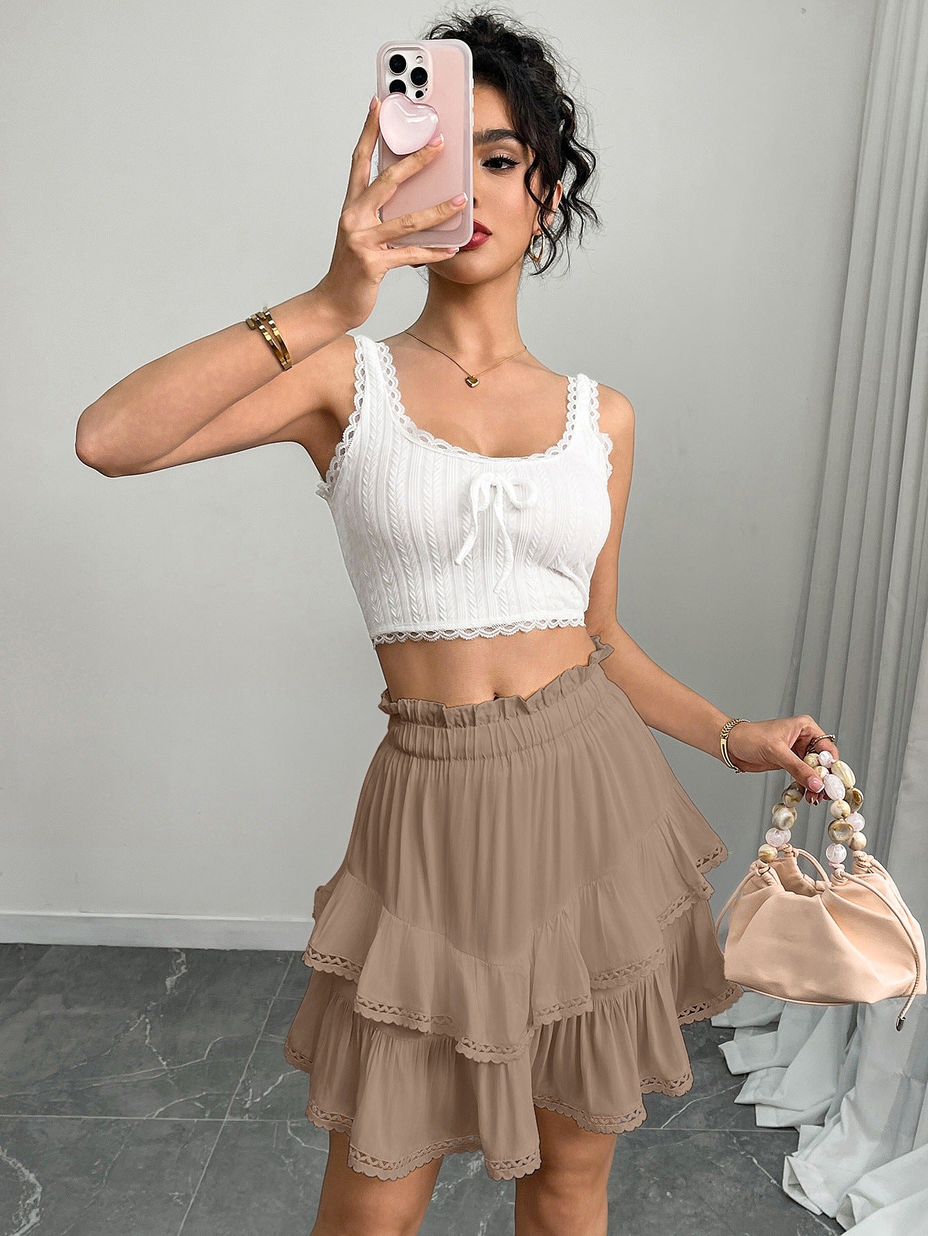 Women’s High Waist Tiered Ruffle Mini Skirt