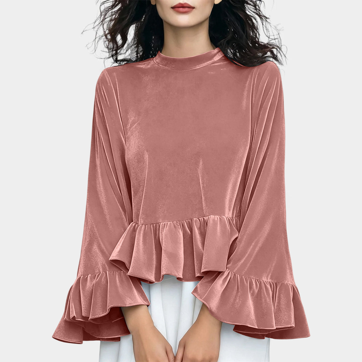 Women's Velvet Ruffle Bell Sleeve Peplum Top