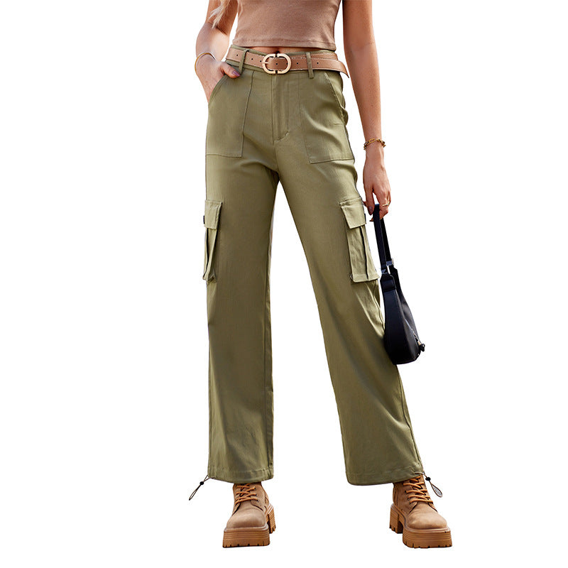Women's High-Waisted Cargo Pants - Utility Workwear with Pockets