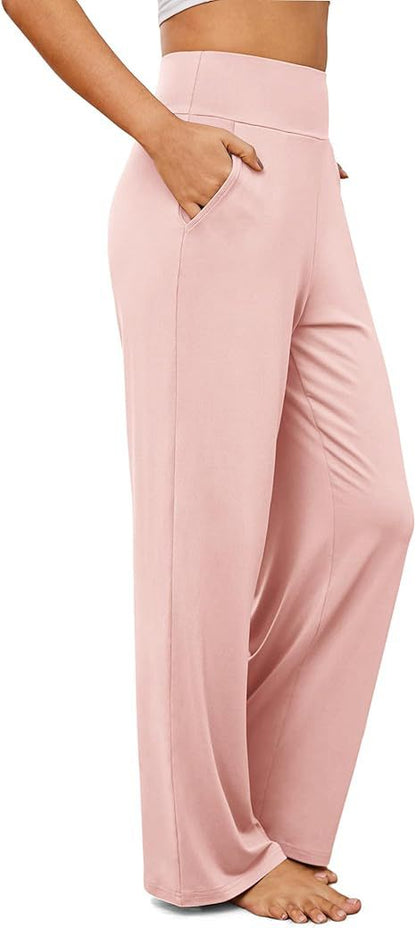 Womens High Waisted Wide Leg Yoga Pants Butt Lift Pockets