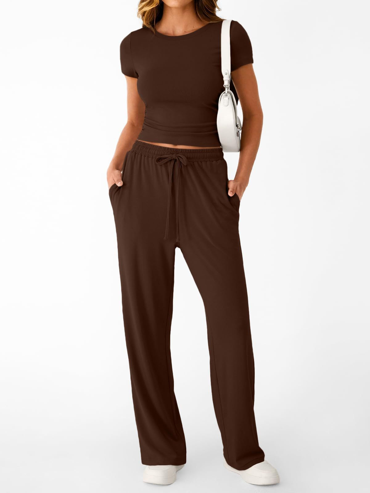 Crop Tee & Wide Leg Pants Lounge Set for Women