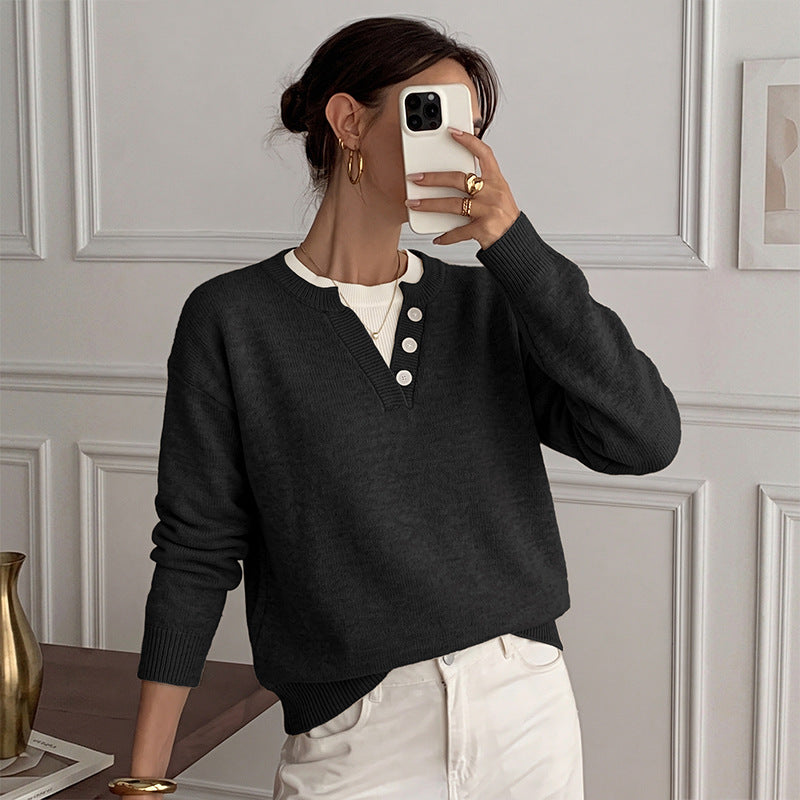 Women's Layered V Neck Sweater Oversized Casual Knit Top