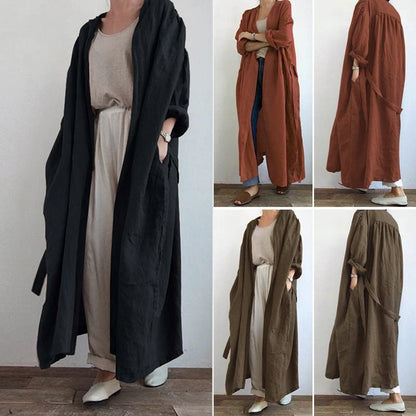 Women's Long Open Front Linen Cotton Duster Cardigan