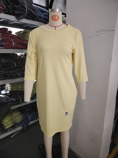 Women's Casual Crewneck Long Sleeve Midi Dress with Pockets