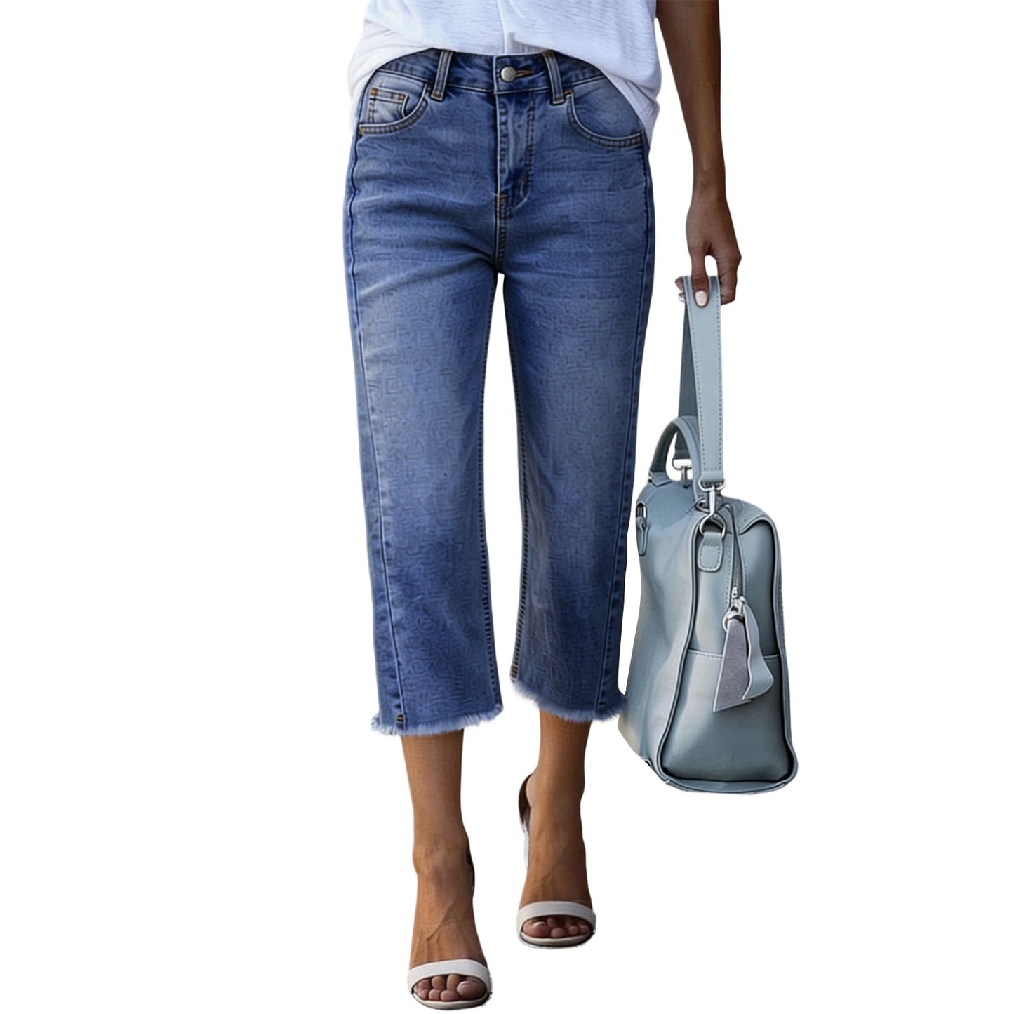 Women's High Waist Vintage Wash Stretch Cropped Jeans