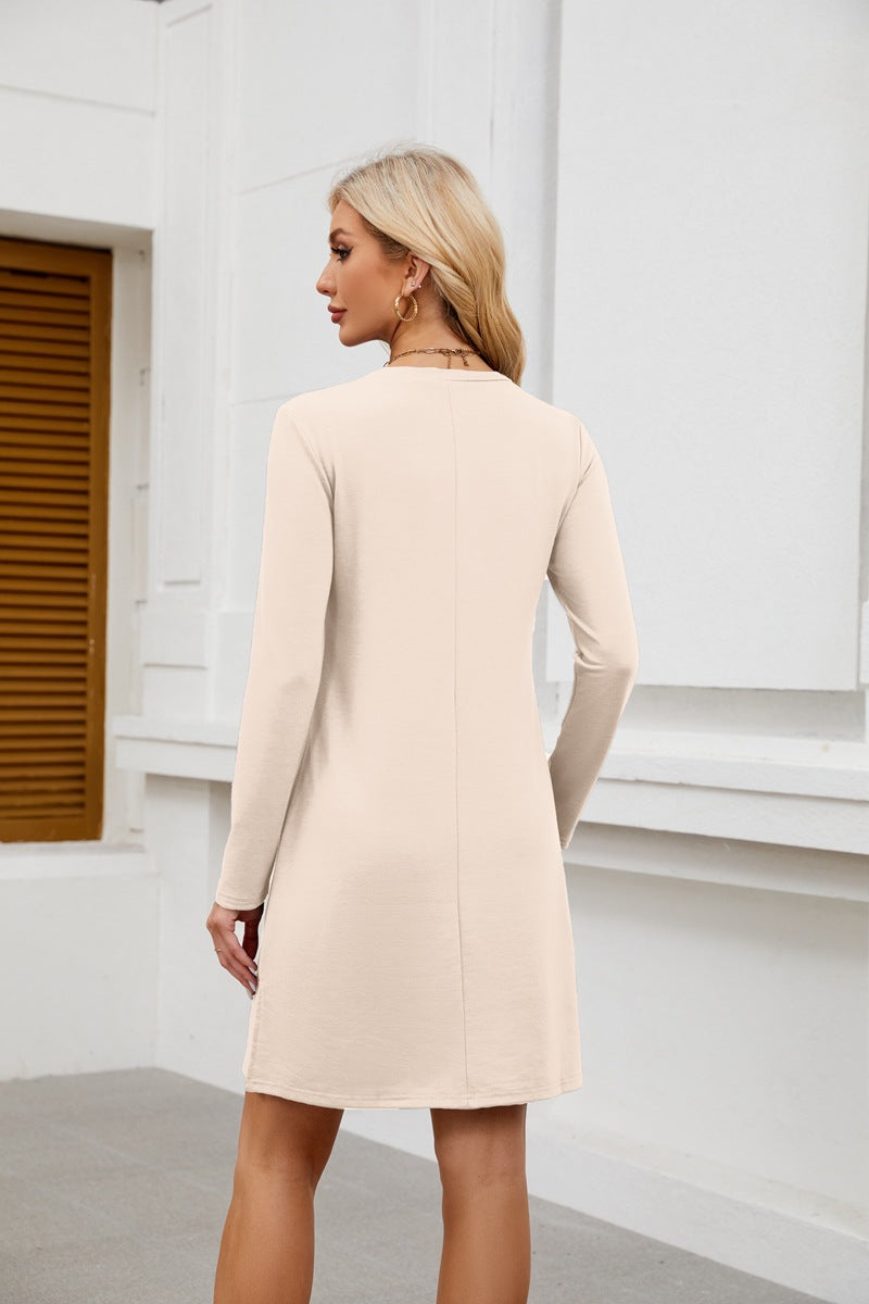 Crew Neck Long Sleeve Sweatshirt Dress with Split Hem