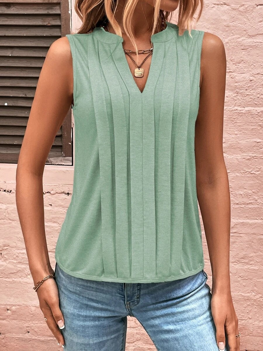 New Women's Elegant Pleated V-Neck Vest Top