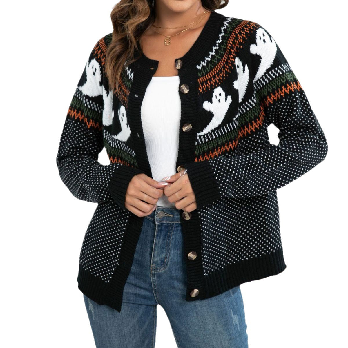 Halloween Ghost Cardigan Women Vintage Polka Dot Sweater