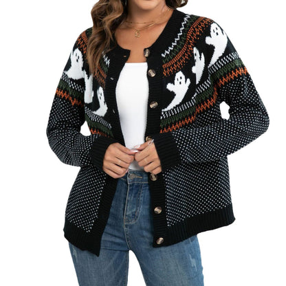 Halloween Ghost Cardigan Women Vintage Polka Dot Sweater