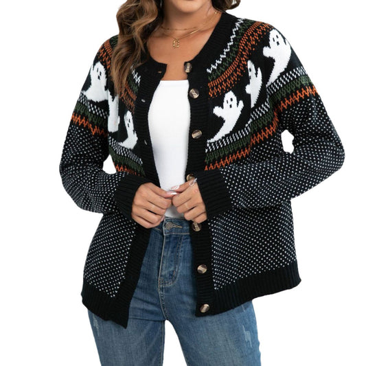 Halloween Ghost Cardigan Women Vintage Polka Dot Sweater