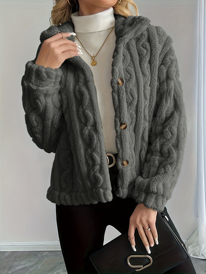 Women's Sherpa Cable Knit Button Up Winter Jacket