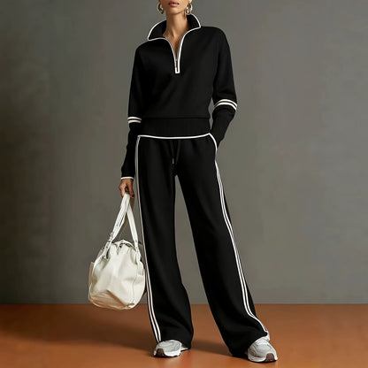 Women's Half Zip Sweatshirt Wide Leg Pants Matching Set