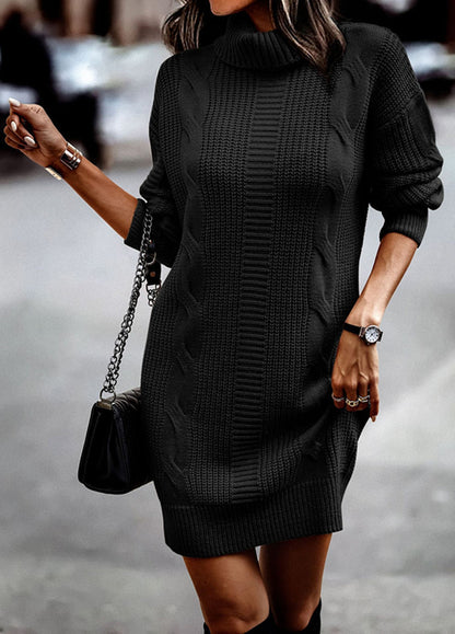 Women's Turtleneck Cable Knit Bodycon Sweater Dress