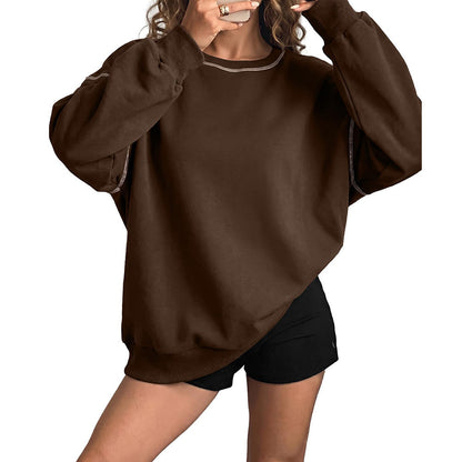 Women's Oversized Contrast Stitch Crewneck Sweatshirt