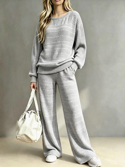 Women's Ribbed Knit Two Piece Set Wide Leg Pants