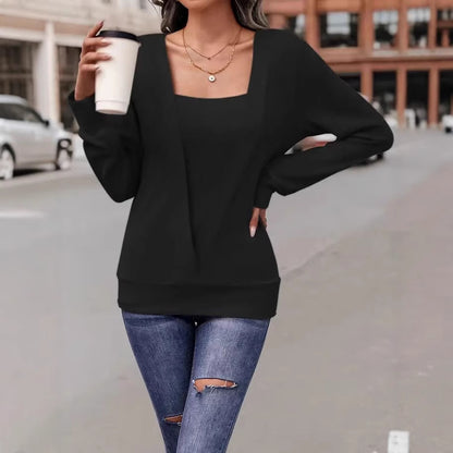 Women's Square Neck Long Sleeve Layered Casual Top