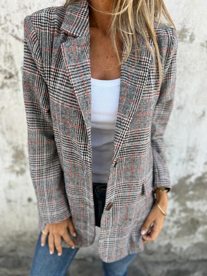 Women Oversized Houndstooth Blazer Long Sleeve Vintage