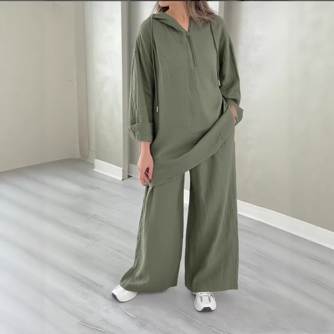 Women's Oversized Half Zip Hoodie Wide Leg Pants Lounge Set