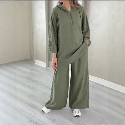 Women's Oversized Half Zip Hoodie Wide Leg Pants Lounge Set