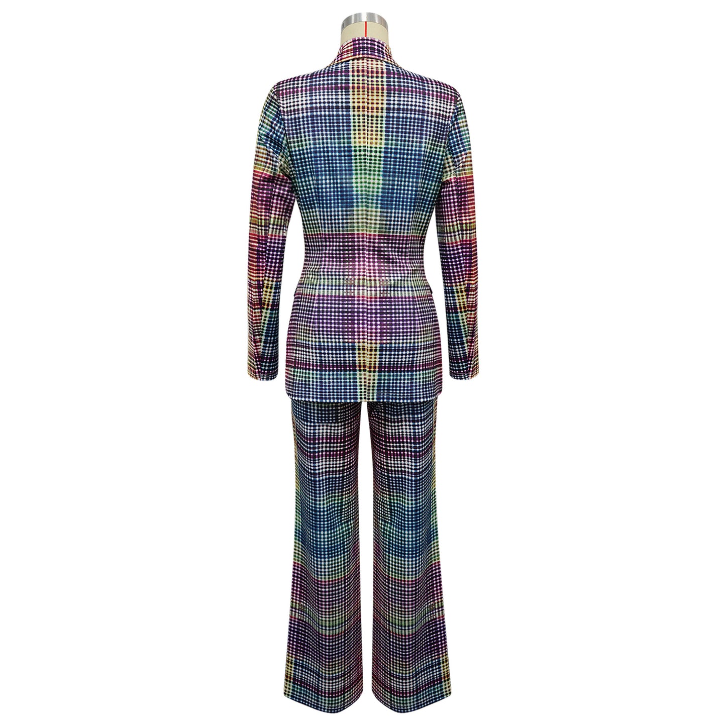 Women Plaid Blazer Pants Set Trendy Two Piece Suit