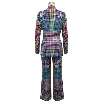 Women Plaid Blazer Pants Set Trendy Two Piece Suit