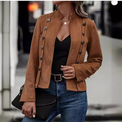Women's Vintage Suede Jacket Double Breasted Long Sleeve
