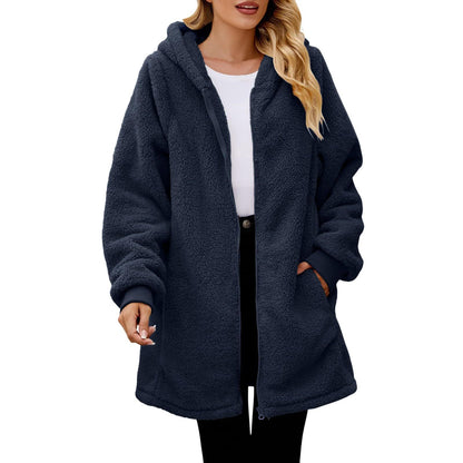 Women's Oversized Sherpa Zip Up Hooded Jacket