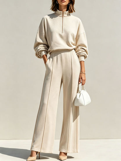Women's Half Zip Sweatshirt Wide Leg Pants Matching Set