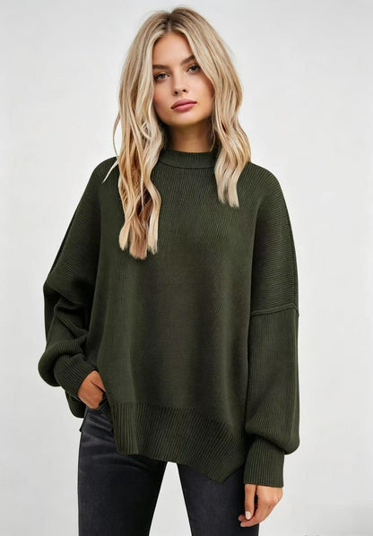 Women's Oversized Batwing Sweater Side Slit Pullover