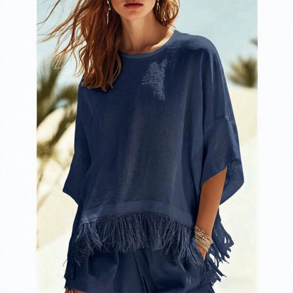 Women's Fringe Batwing Sleeve Oversized Casual Top