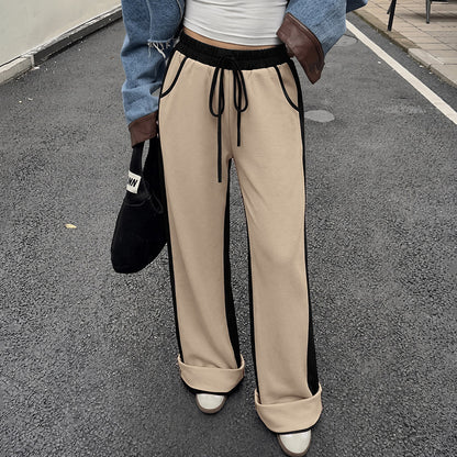 Women's High Waist Colorblock Wide Leg Sweatpants Pockets