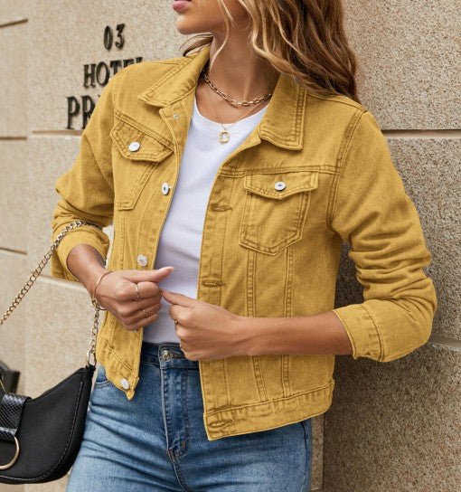 Women's Vintage Cropped Denim Jacket Button Front