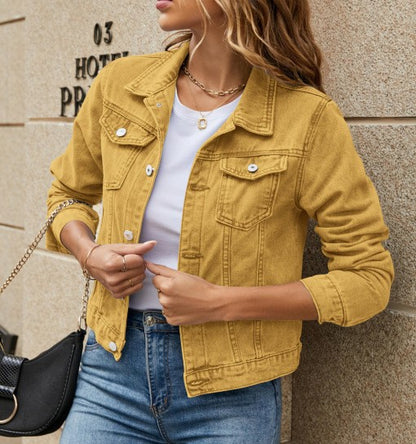 Women's Vintage Cropped Denim Jacket Button Front