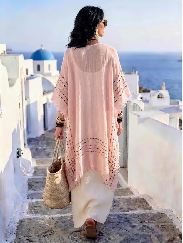 Fringe Kimono Cover Up Resort Lightweight Cardigan